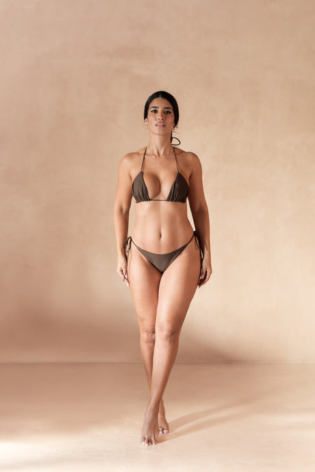 Arabica brown triangle bikini top for women.