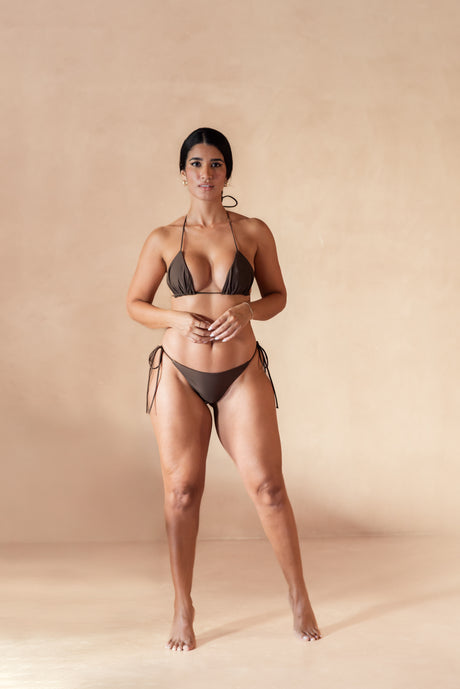 Arabica brown low-waisted tie-side bikini bottom, sexy and adjustable