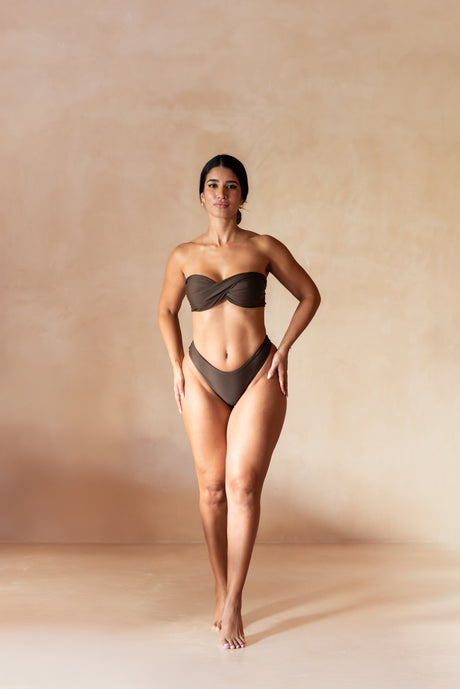 Arabica brown bandeau bikini top for women.