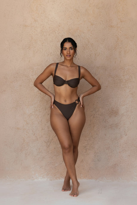 Cheeky bottom with ring recycled Italian fabric Arabica brown