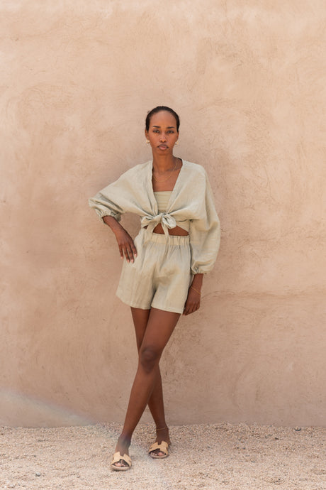 Tie Front Linen Top - Lichen // PRE-ORDER - The Thirties by gk