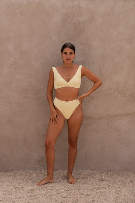 Cross-Front Bralette Top in Waffle - Limone - The Thirties by gk
