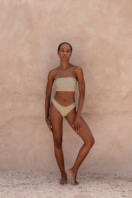 Bandeau top with ring recycled fabric Terra pink