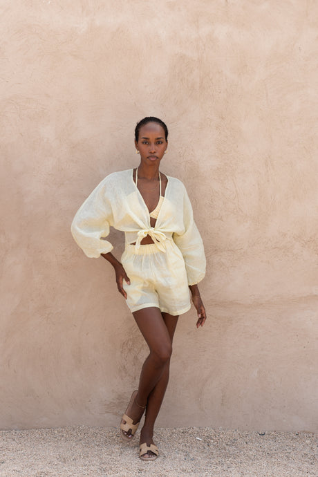 Tie Front Linen Top - Limone // PRE-ORDER - The Thirties by gk