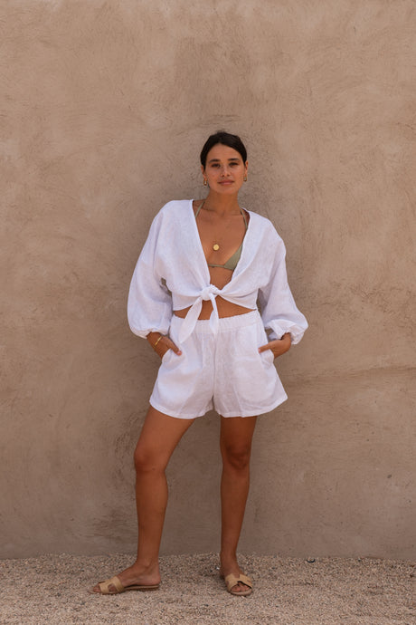 Tie Front Linen Top - Bianco // PRE-ORDER - The Thirties by gk