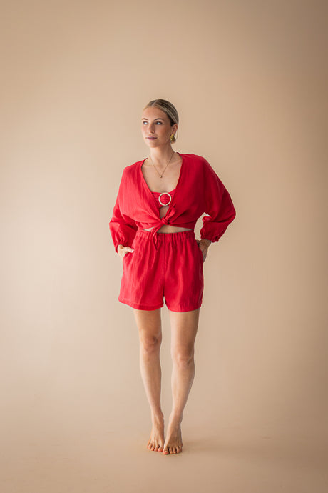Linen Shorts - Hibiscus - The Thirties by gk