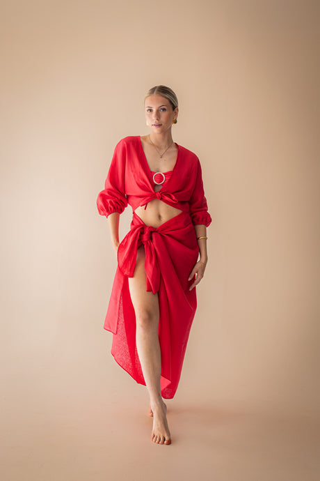 Linen Maxi Sarong - Hibiscus - The Thirties by gk